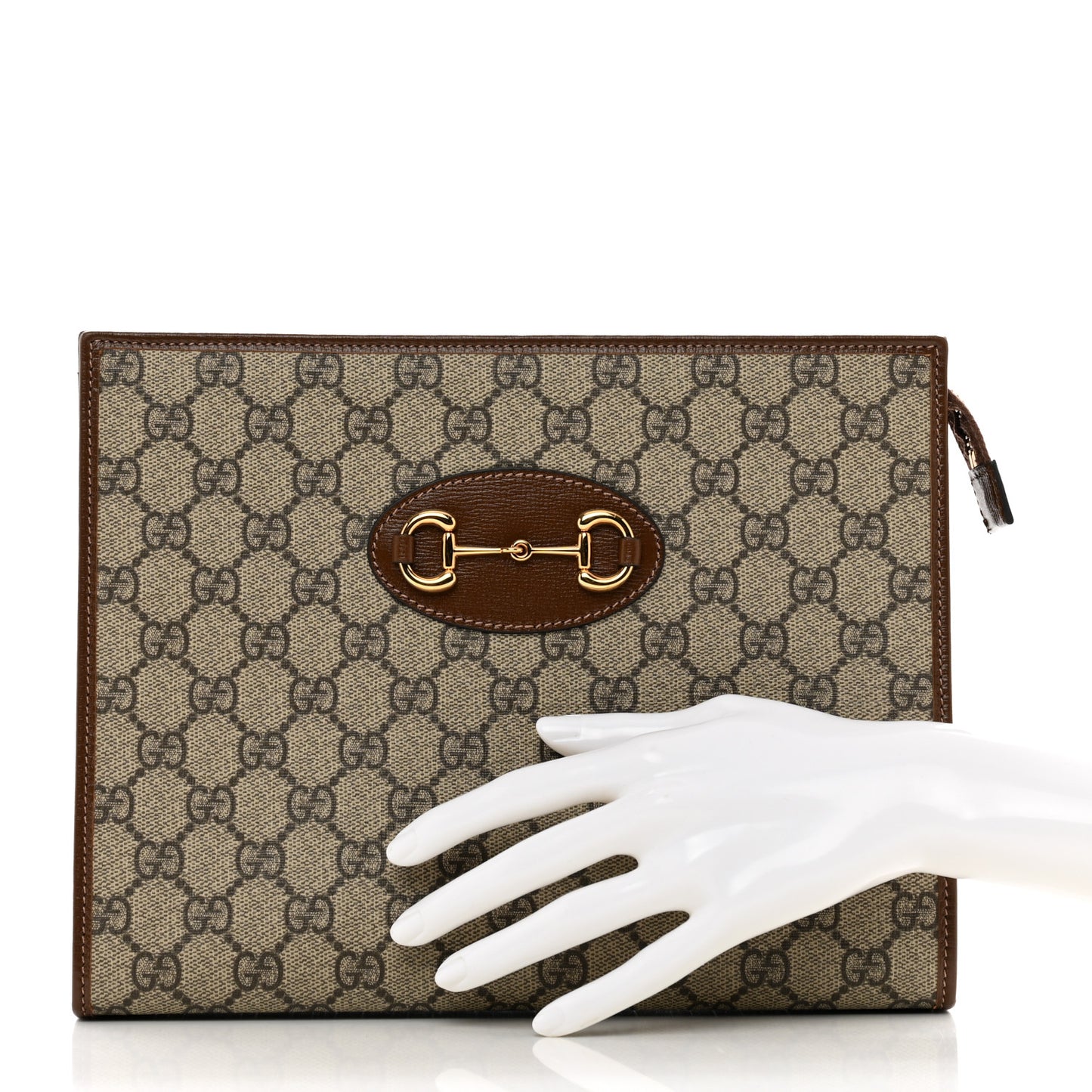 GG Supreme Monogram Horsebit 1955 Zip Pouch Beige Brown Sugar