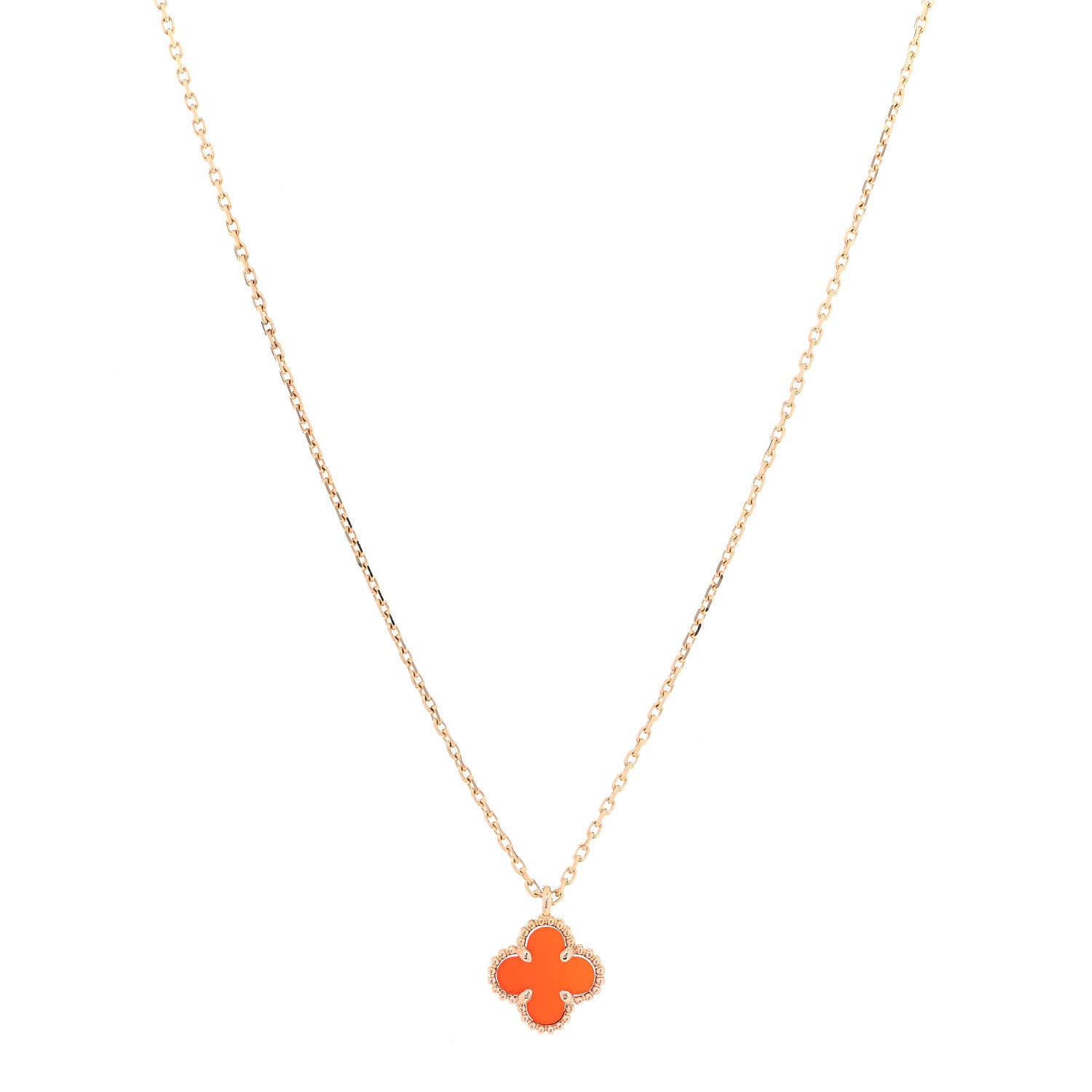 Van Cleef & Arpels 18K Rose Gold Carnelian Sweet Alhambra Pendant Necklace 1 of 7