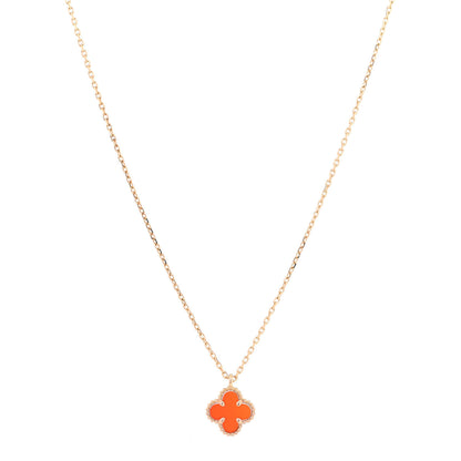 Van Cleef & Arpels 18K Rose Gold Carnelian Sweet Alhambra Pendant Necklace 1 of 7
