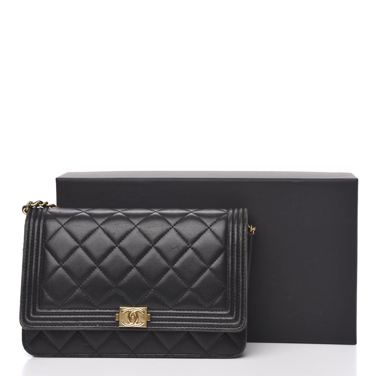 Lambskin Quilted Boy Wallet On Chain WOC Black