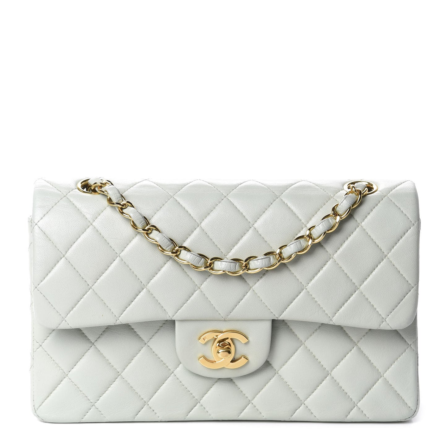 Lambskin Quilted Small Double Flap Light Grey