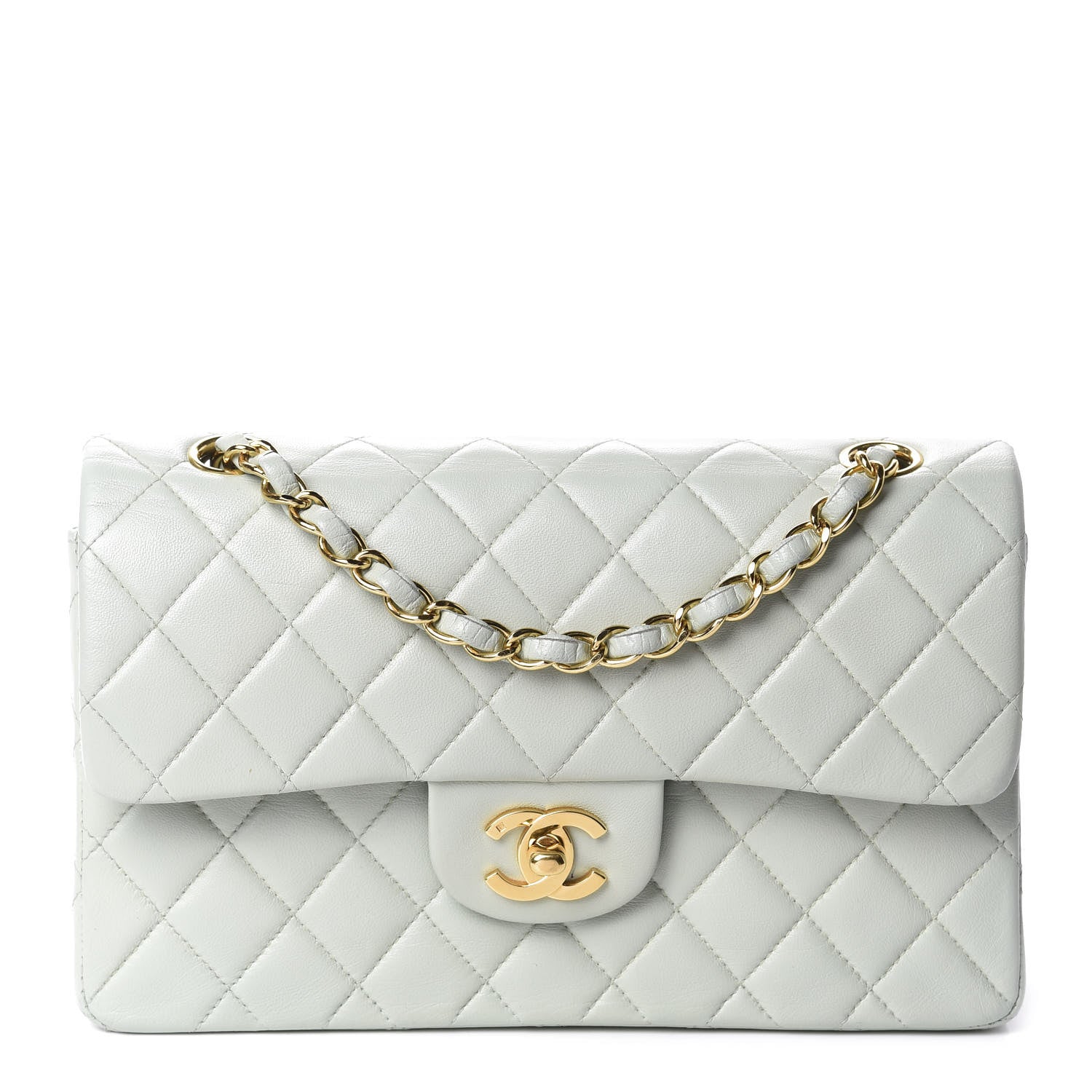 Chanel Lambskin Quilted Small Double Flap Light Grey 1 of 10