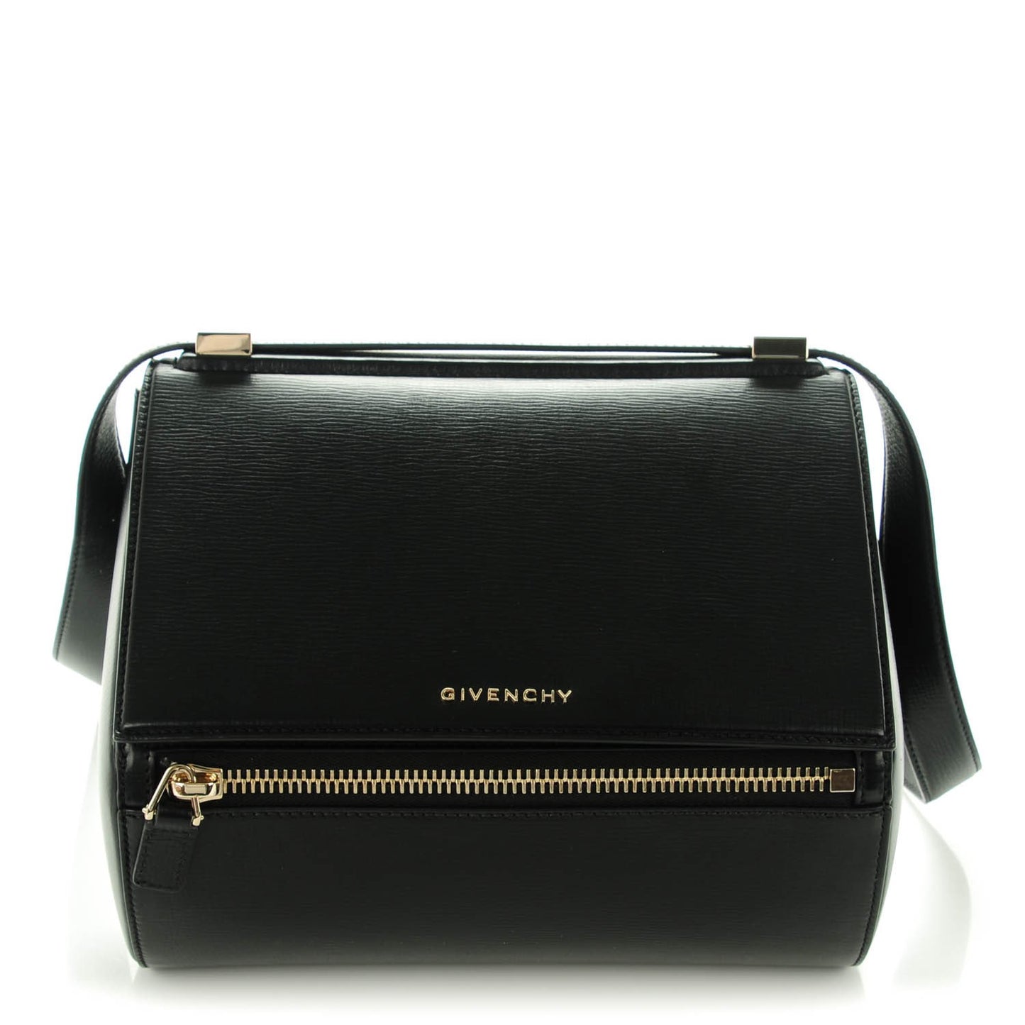 Textured Calfskin Medium Pandora Box Crossbody Bag Black