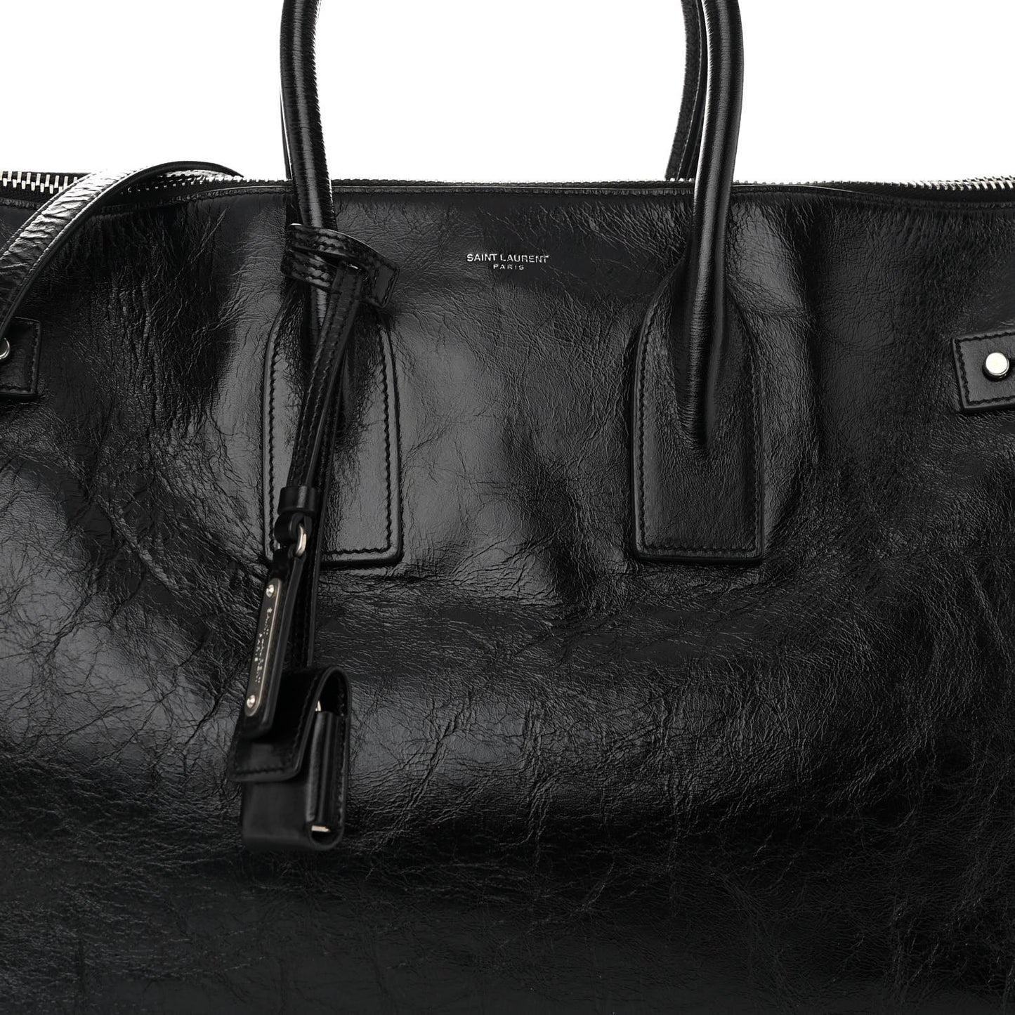 Cracked Shiny Calfskin Souple 36H Sac De Jour Duffle Black