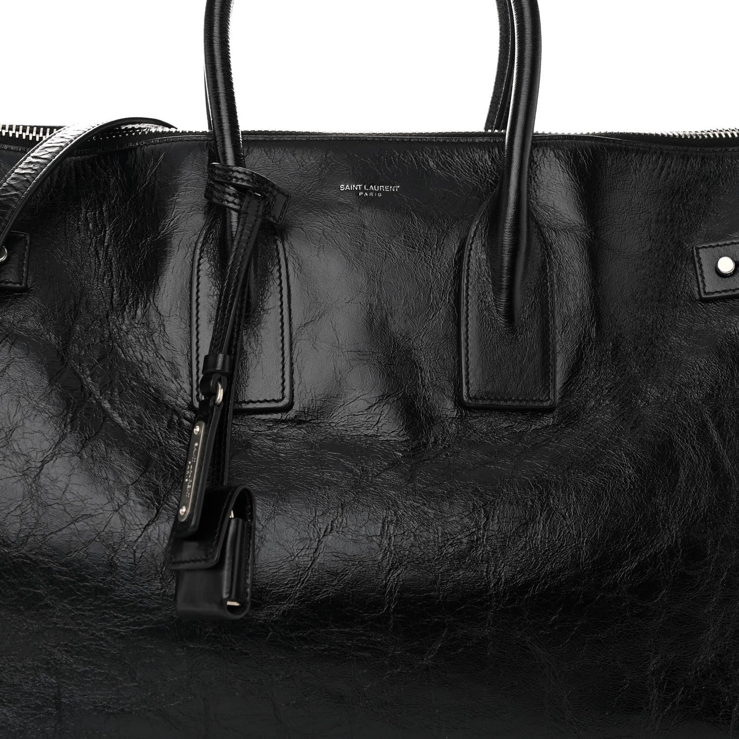Saint Laurent Cracked Shiny Calfskin Souple 36H Sac De Jour Duffle Black 7 of 10