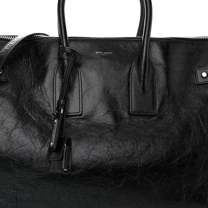 Saint Laurent Cracked Shiny Calfskin Souple 36H Sac De Jour Duffle Black 7 of 10