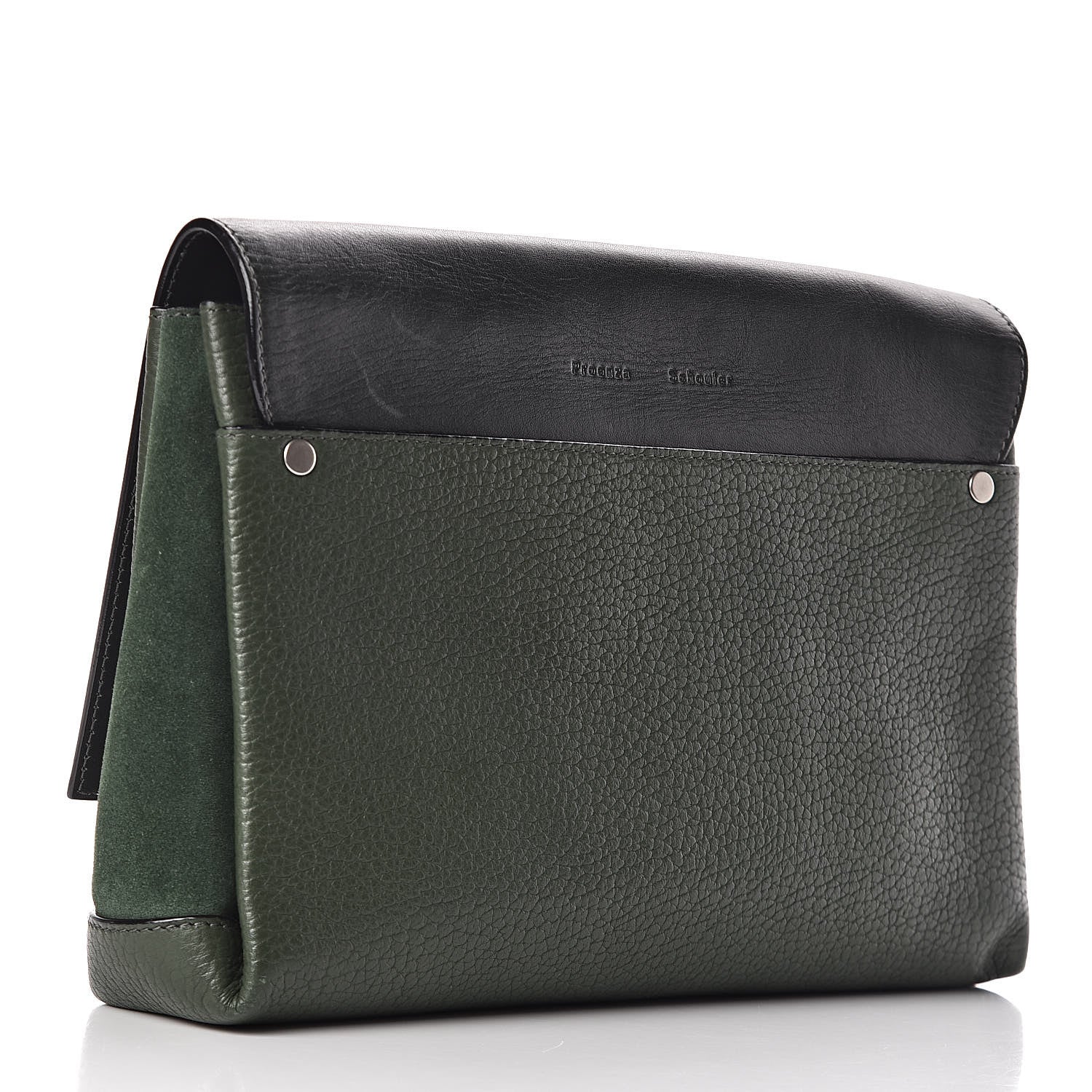 Proenza Schouler Ciclone Pebbled Calfskin Suede PS Elliot Clutch Dark Military 3 of 13