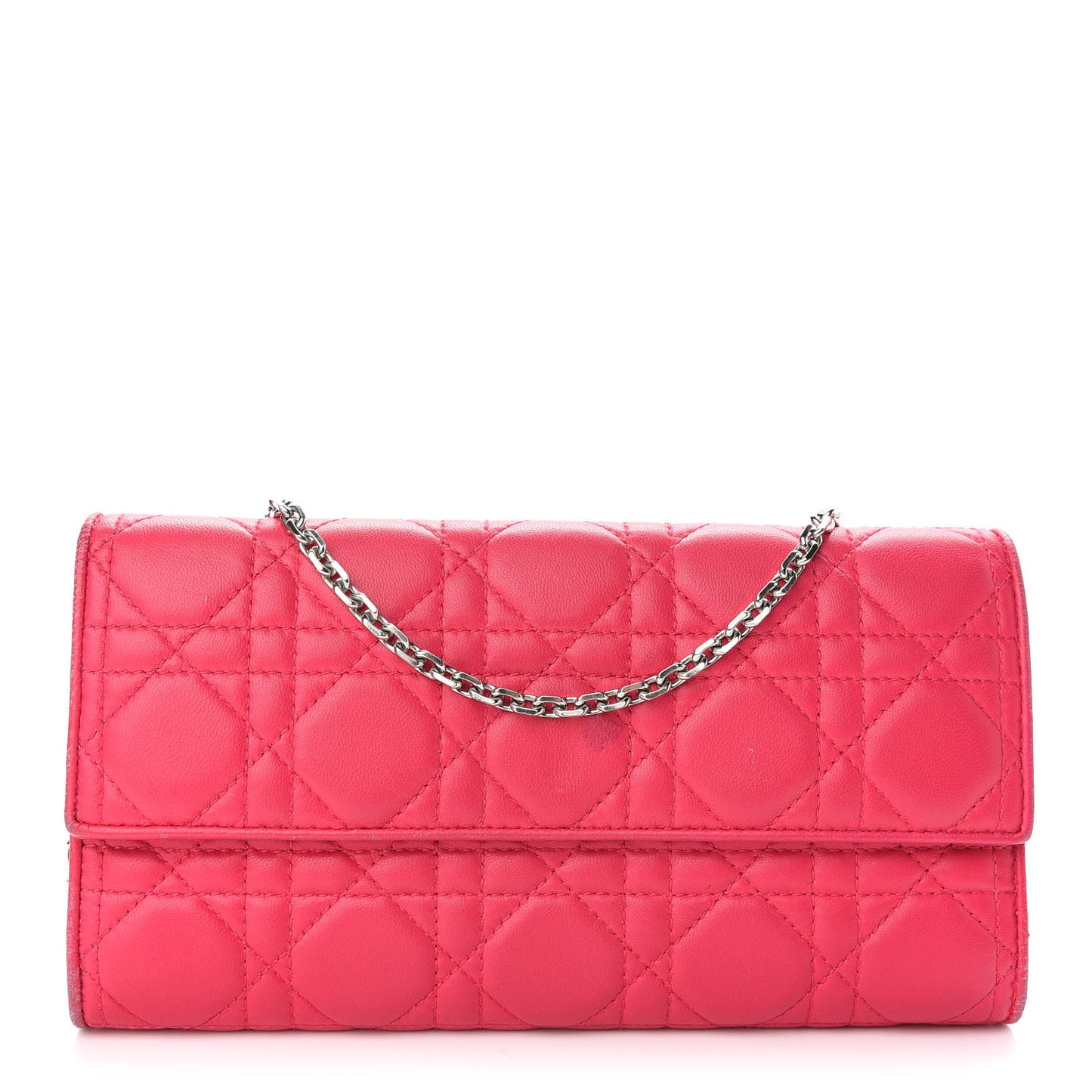Lambskin Cannage Lady Dior Rendezvous Wallet On Chain Fuchsia