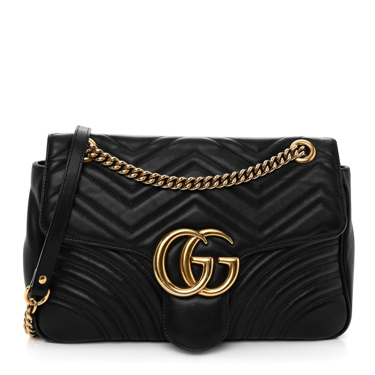 Gucci Calfskin Matelasse Medium GG Marmont Shoulder Bag Black 1 of 9