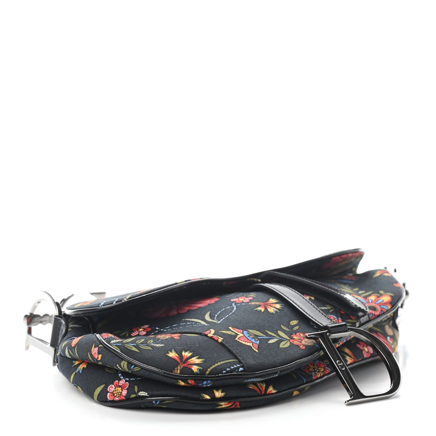 Canvas Floral Saddle Bag Black