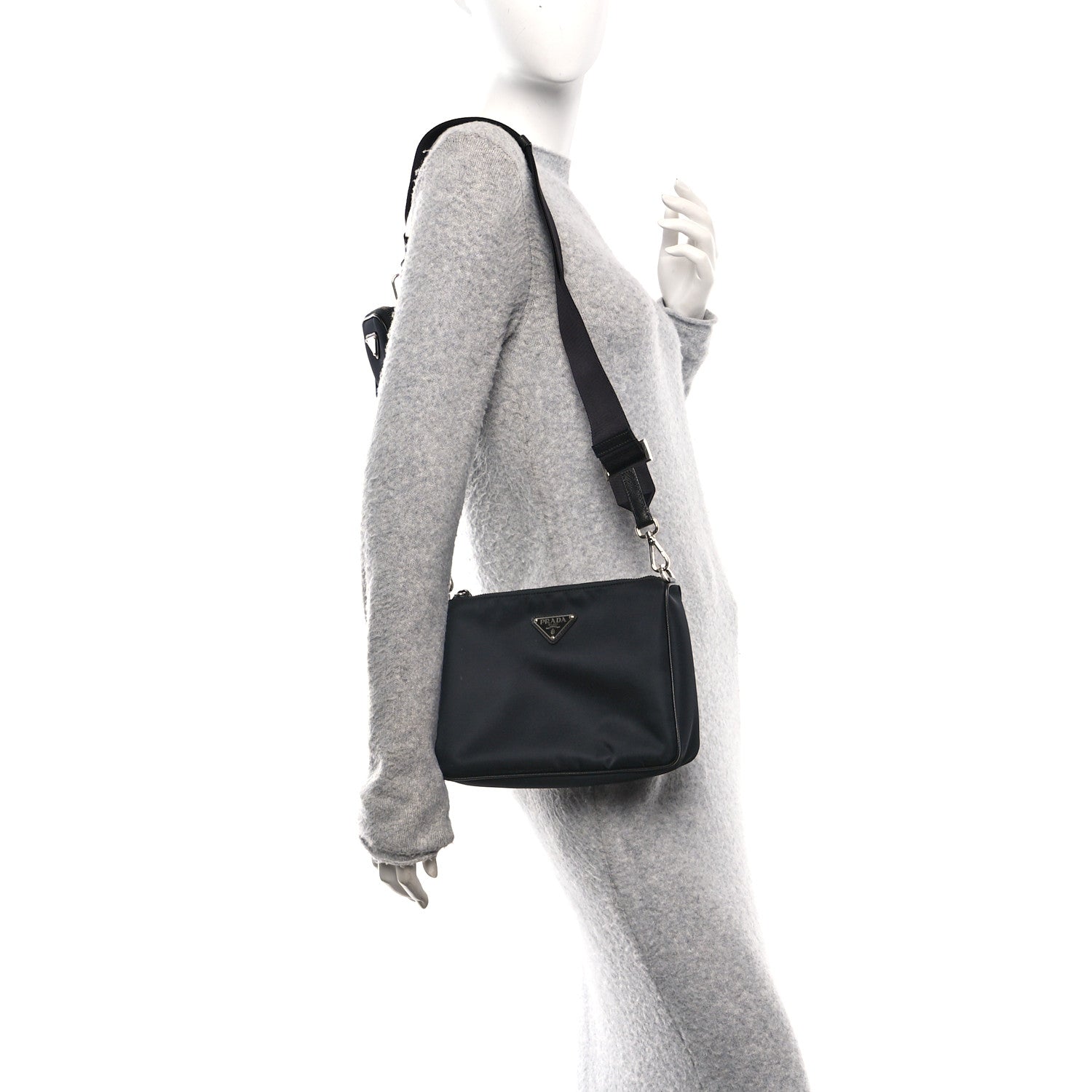 Prada Re-Nylon Saffiano Pocket Zippered Shoulder Bag Black 2 of 11