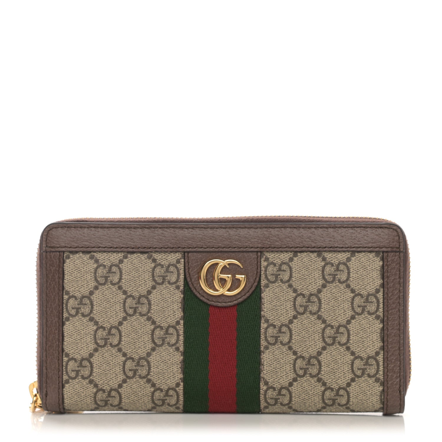 Gucci GG Supreme Monogram Web Ophidia Zip Around Wallet Brown 1 of 8