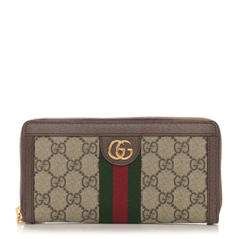 GG Supreme Monogram Web Ophidia Zip Around Wallet Brown