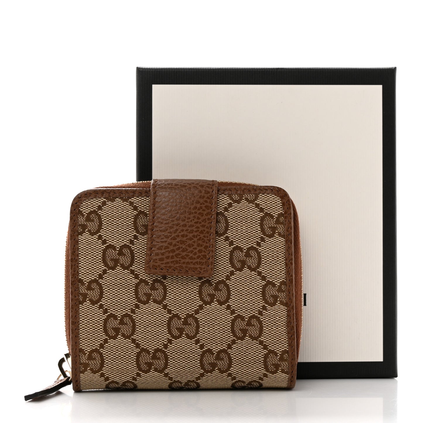 Monogram Dollar Calfskin Zip Around French Wallet Beige Ebony Tabacco