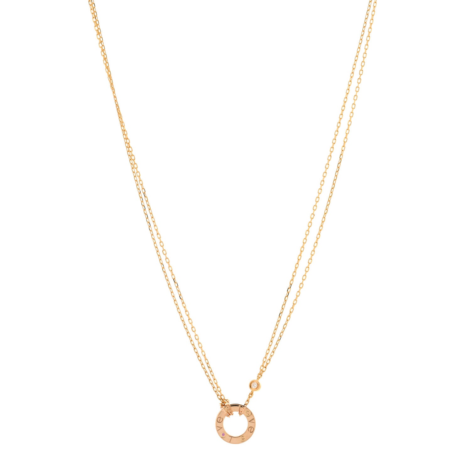 Cartier 18K Pink Gold 1 Diamond 1 Pink Sapphire LOVE Necklace 1 of 3