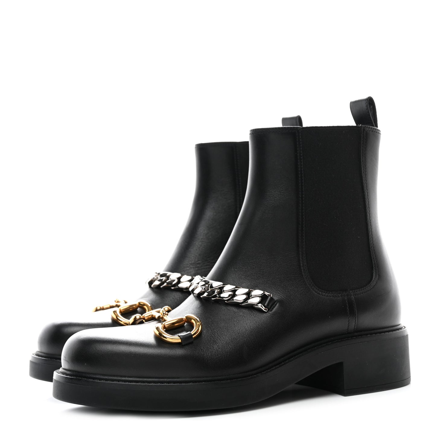 Flores Calfskin Horsebit Chain Ankle Boots 39.5 Black