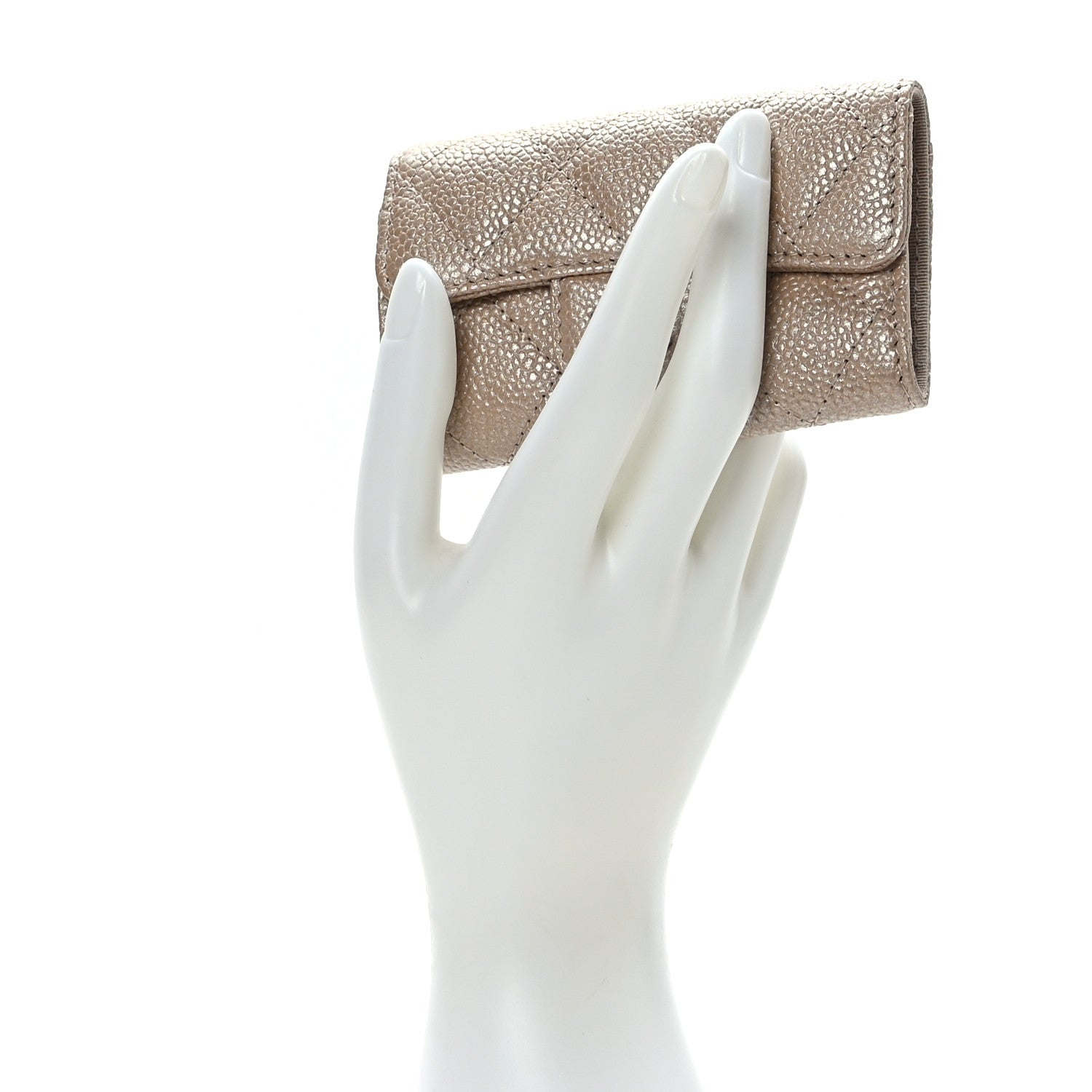 Chanel Metallic Caviar Quilted 6 Key Holder Light Beige 2 of 9