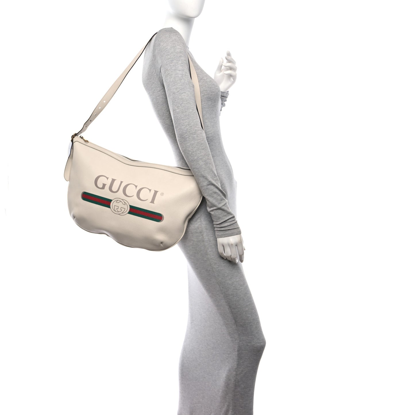 Grained Calfskin Logo Half Moon Hobo White