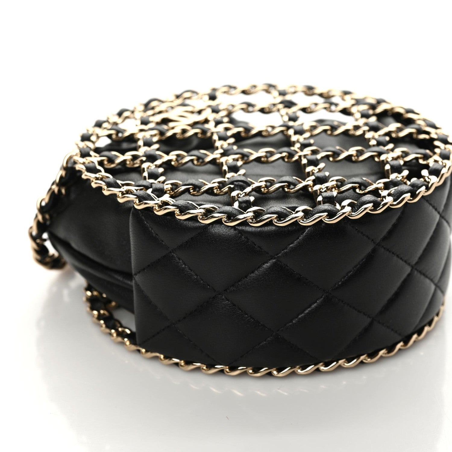 Chanel Lambskin Quilted Round Caged Chain Around Crossbody Black 5 of 10
