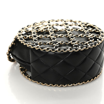 Chanel Lambskin Quilted Round Caged Chain Around Crossbody Black 5 of 10