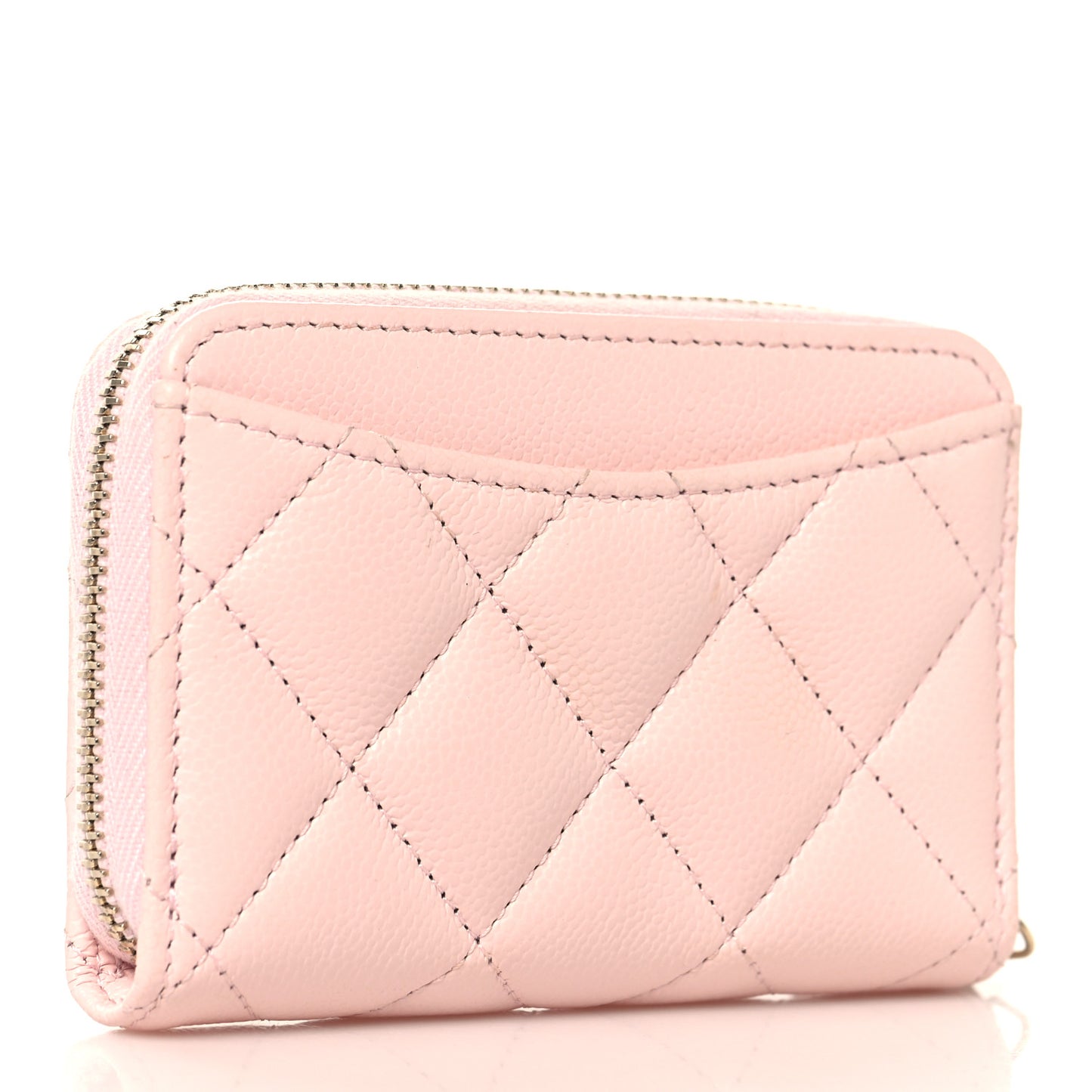 Caviar Quilted Zip Coin Purse Wallet Light Pink