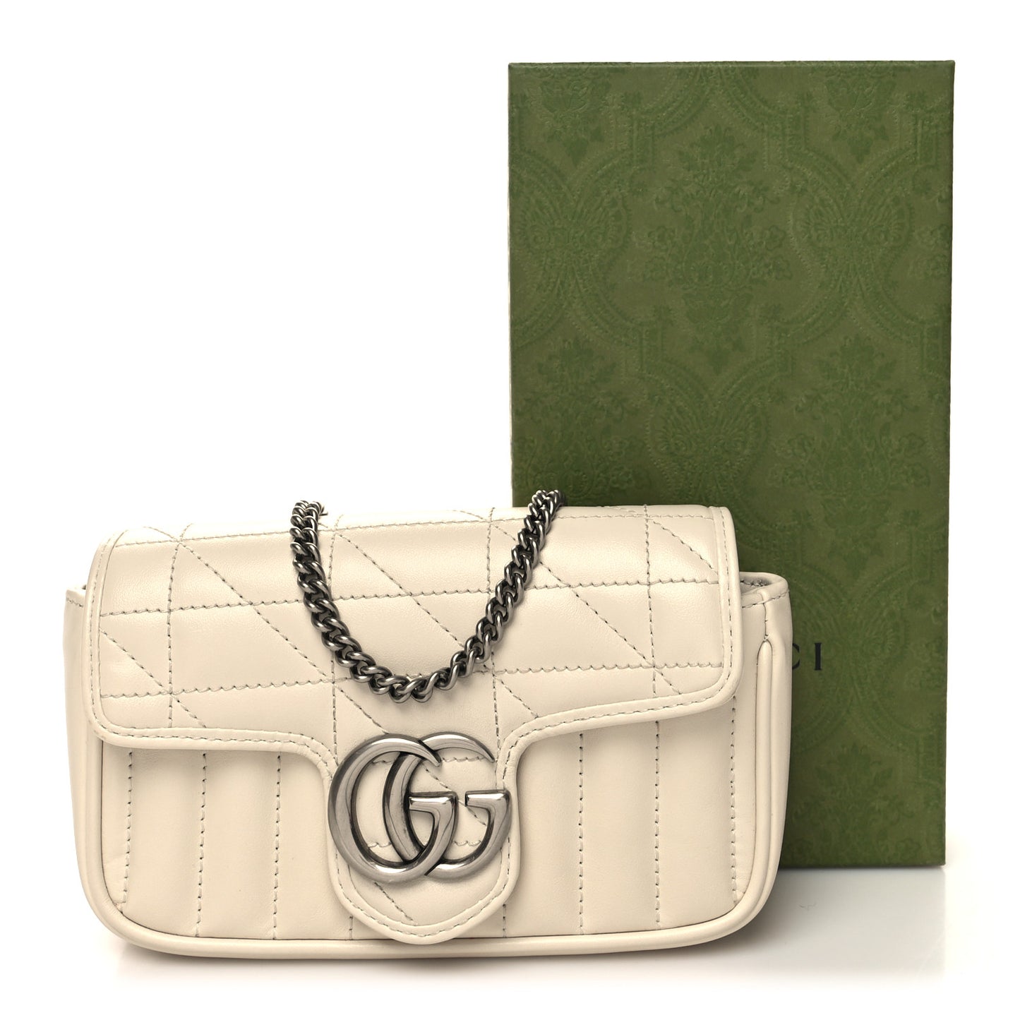 Calfskin Matelasse Aria Super Mini GG Marmont Shoulder Bag Mystic White
