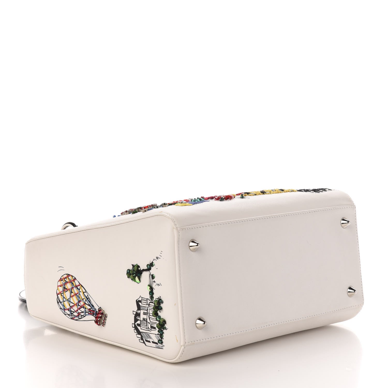 Christian Dior Smooth Calfskin Eiffel Tower Embroidered Medium Lady Dior White Multicolor 6 of 14