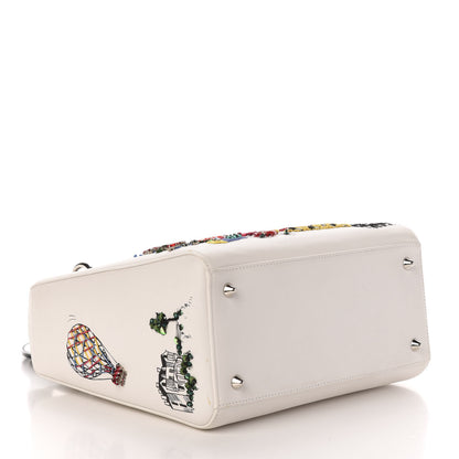 Christian Dior Smooth Calfskin Eiffel Tower Embroidered Medium Lady Dior White Multicolor 6 of 14
