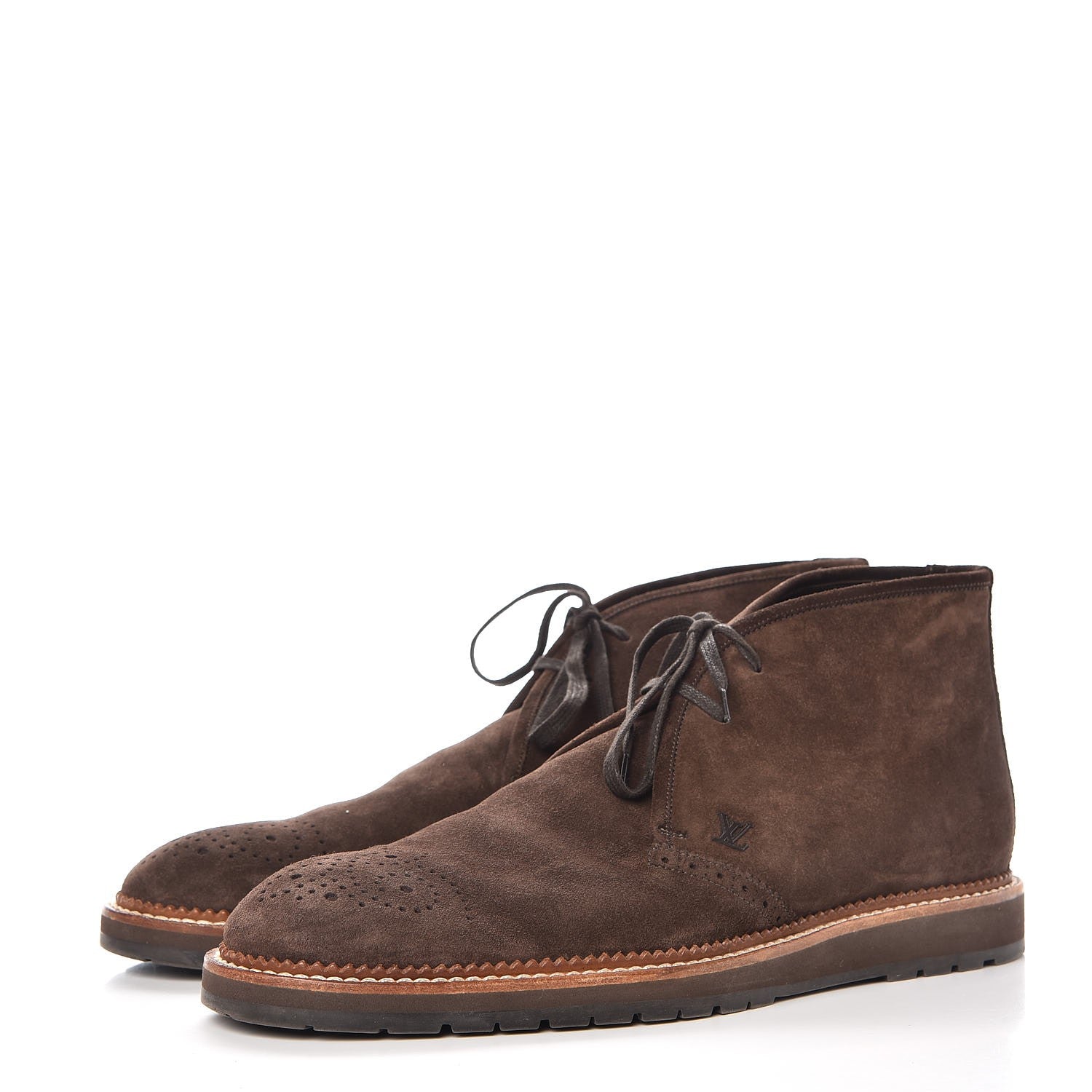 Louis Vuitton Mens Suede Brogues Ankle Boots 9 Brown 3 of 11
