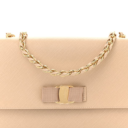 Salvatore Ferragamo Printed Calfskin Vara Bow Chain Flap Crossbody Beige 8 of 11