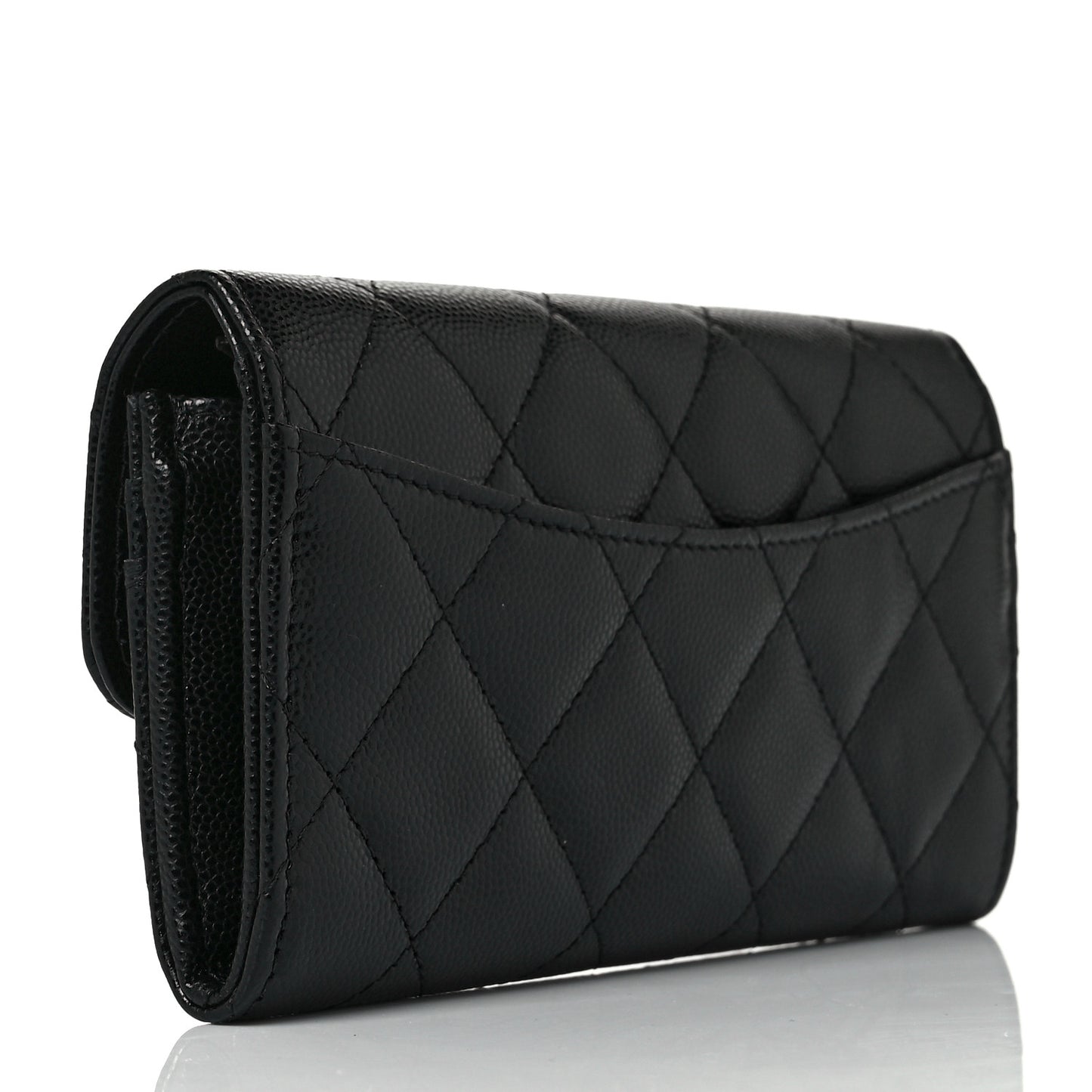 Caviar Quilted Medium Gusset Flap Wallet Black