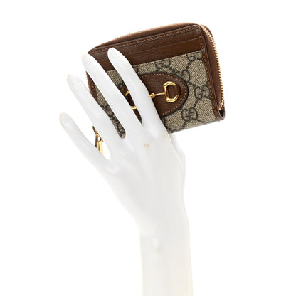 Gucci GG Supreme Monogram Azalea Calfskin Horsebit 1955 Zip Around ID Card Case Wallet Beige Ebony Brown Sugar 2 of 8