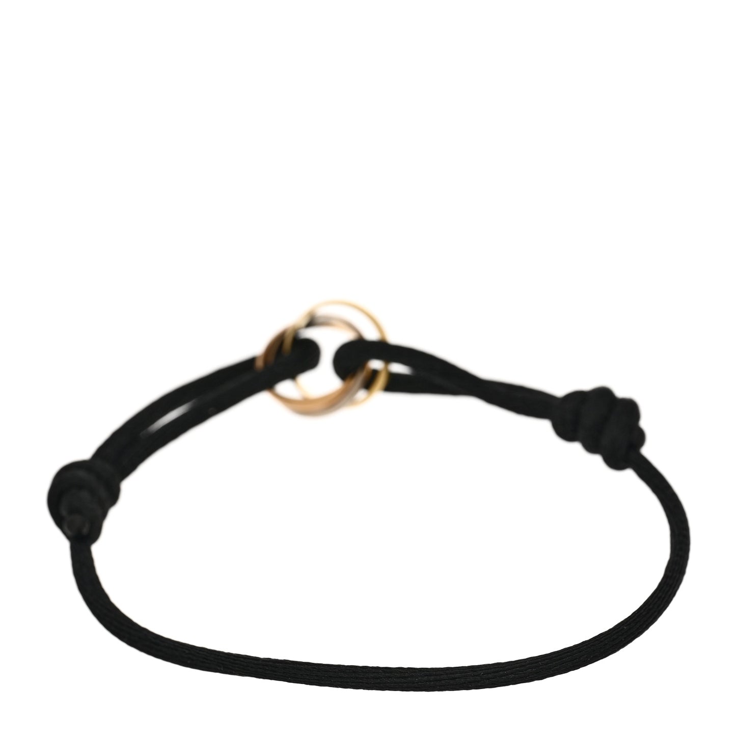 18K Pink Yellow White Gold Trinity Adjustable Cord Bracelet Black