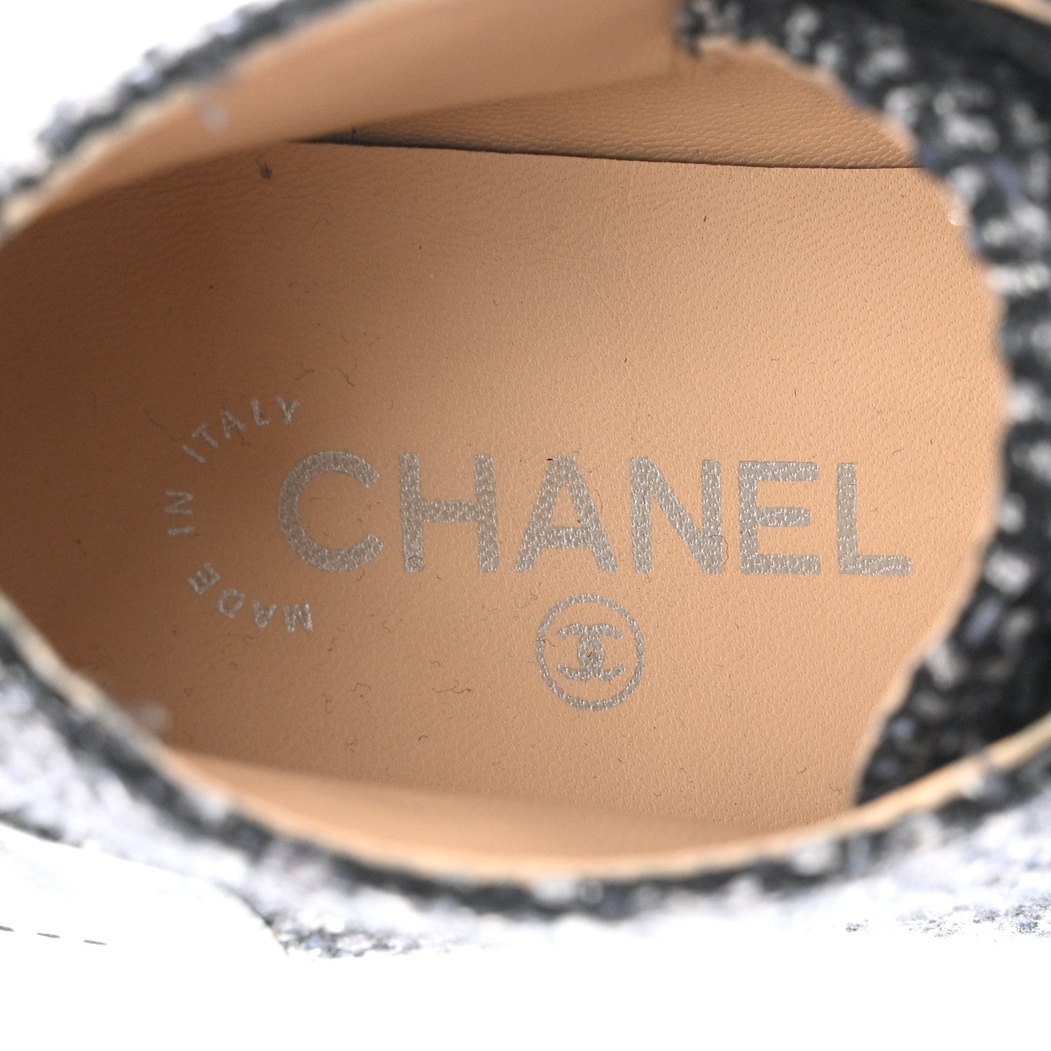 Chanel Tweed Calfskin Patent CC Lace Up Short Boots 38.5 Black Grey Dark Navy 7 of 10