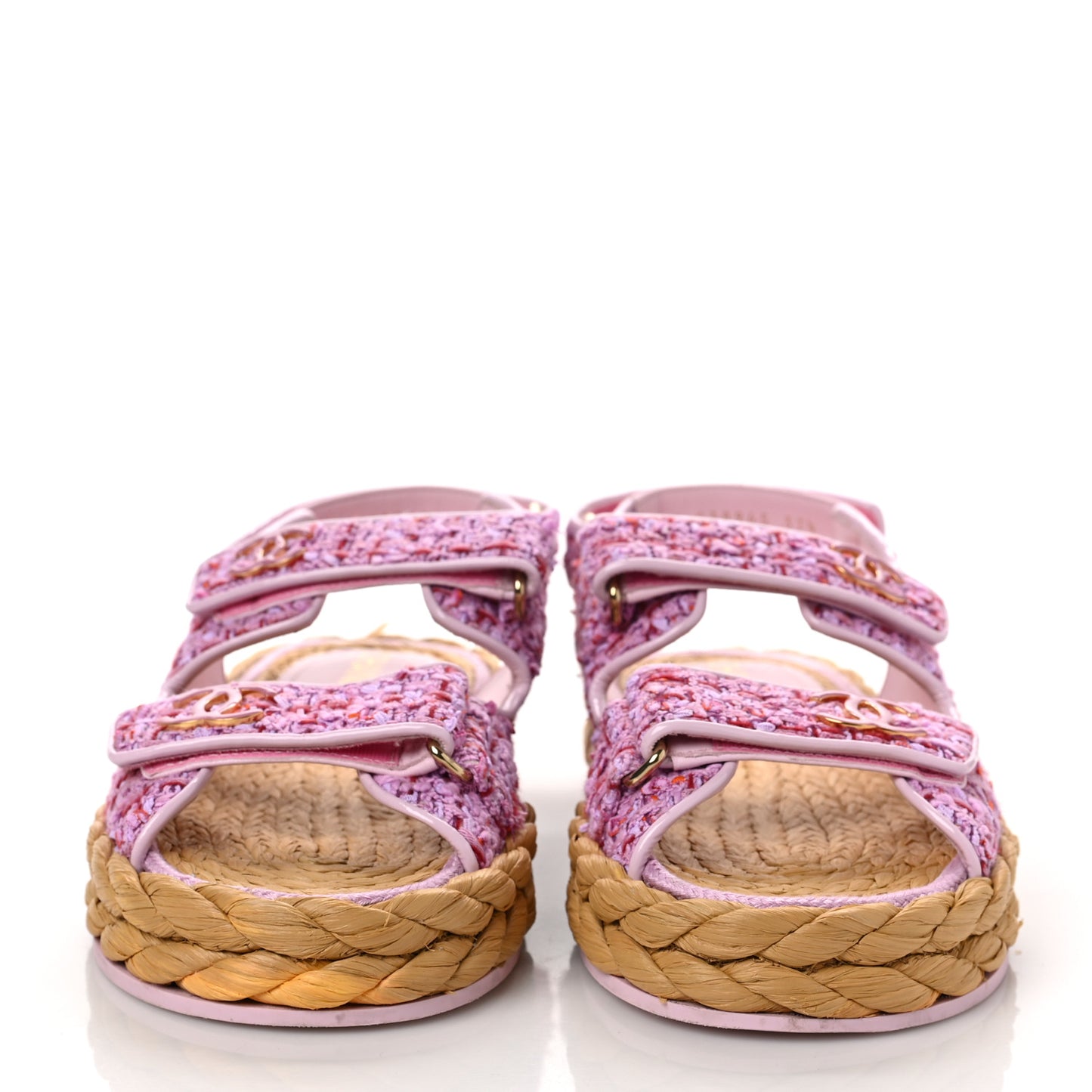 Tweed Patent Calfskin Velcro Dad Sandals 37.5 Pink Multicolor