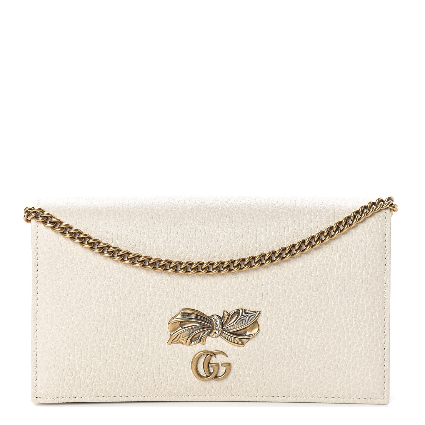 Calfskin GG Marmont Bow Chain Wallet White