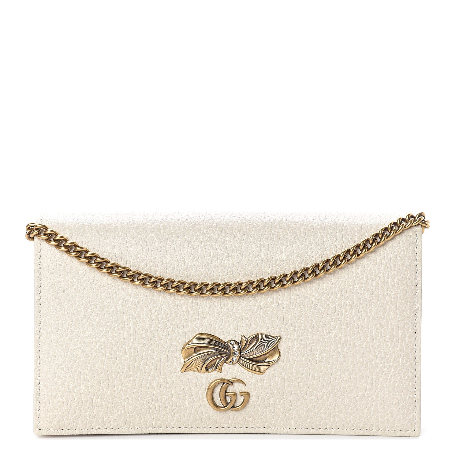 Gucci Calfskin GG Marmont Bow Chain Wallet White 1 of 8