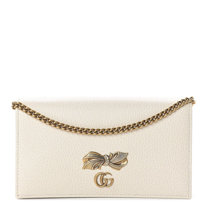 Gucci Calfskin GG Marmont Bow Chain Wallet White 1 of 8