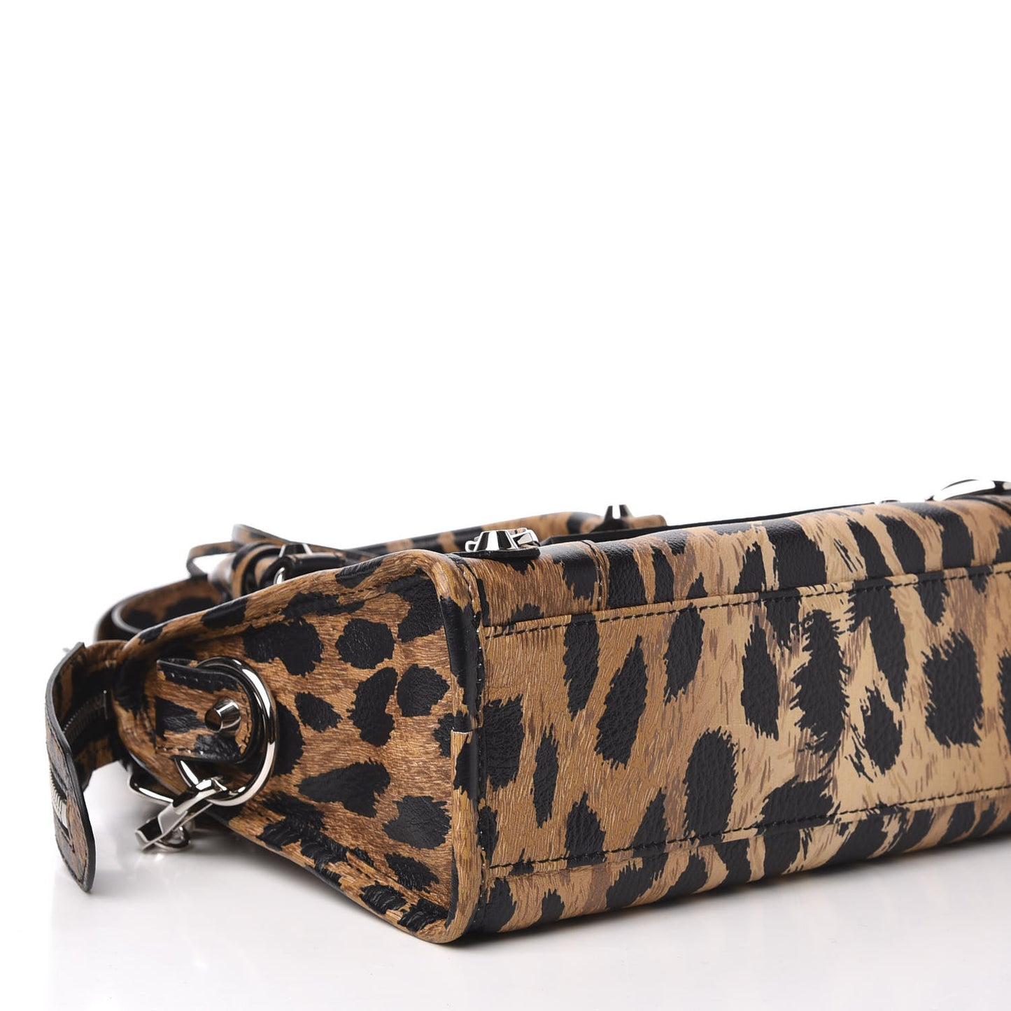 Smooth Calfskin Leopard Print Classic Silver Hardware Mini City Beige