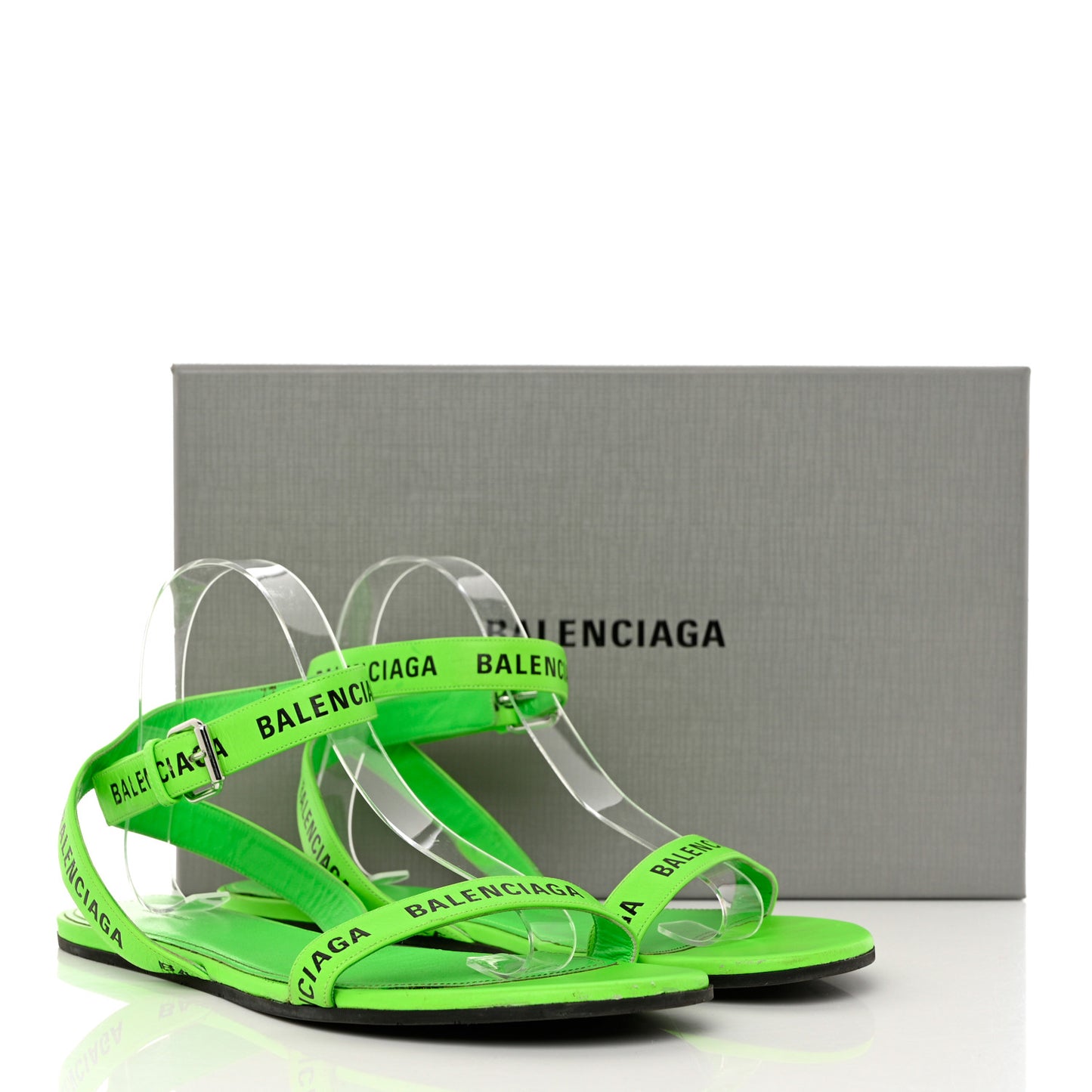 Calfskin Allover Logo Flat Sandals 41 Fluo Green Black
