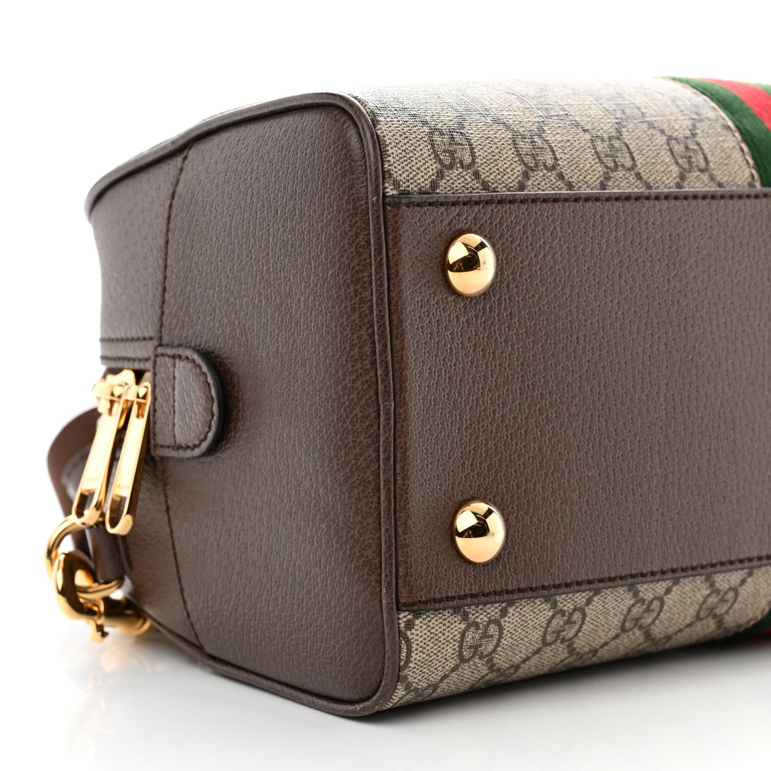 Gucci GG Supreme Monogram Textured Dollar Calfskin Web Medium Ophidia Top Handle Bowler Bag Beige Ebony New Acero 10 of 15
