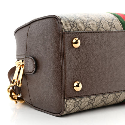 Gucci GG Supreme Monogram Textured Dollar Calfskin Web Medium Ophidia Top Handle Bowler Bag Beige Ebony New Acero 10 of 15