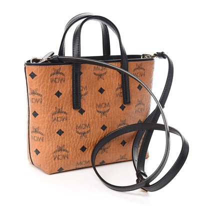 MCM Visetos Mini Anya Top Zip Shopper Tote Black Cognac 3 of 10
