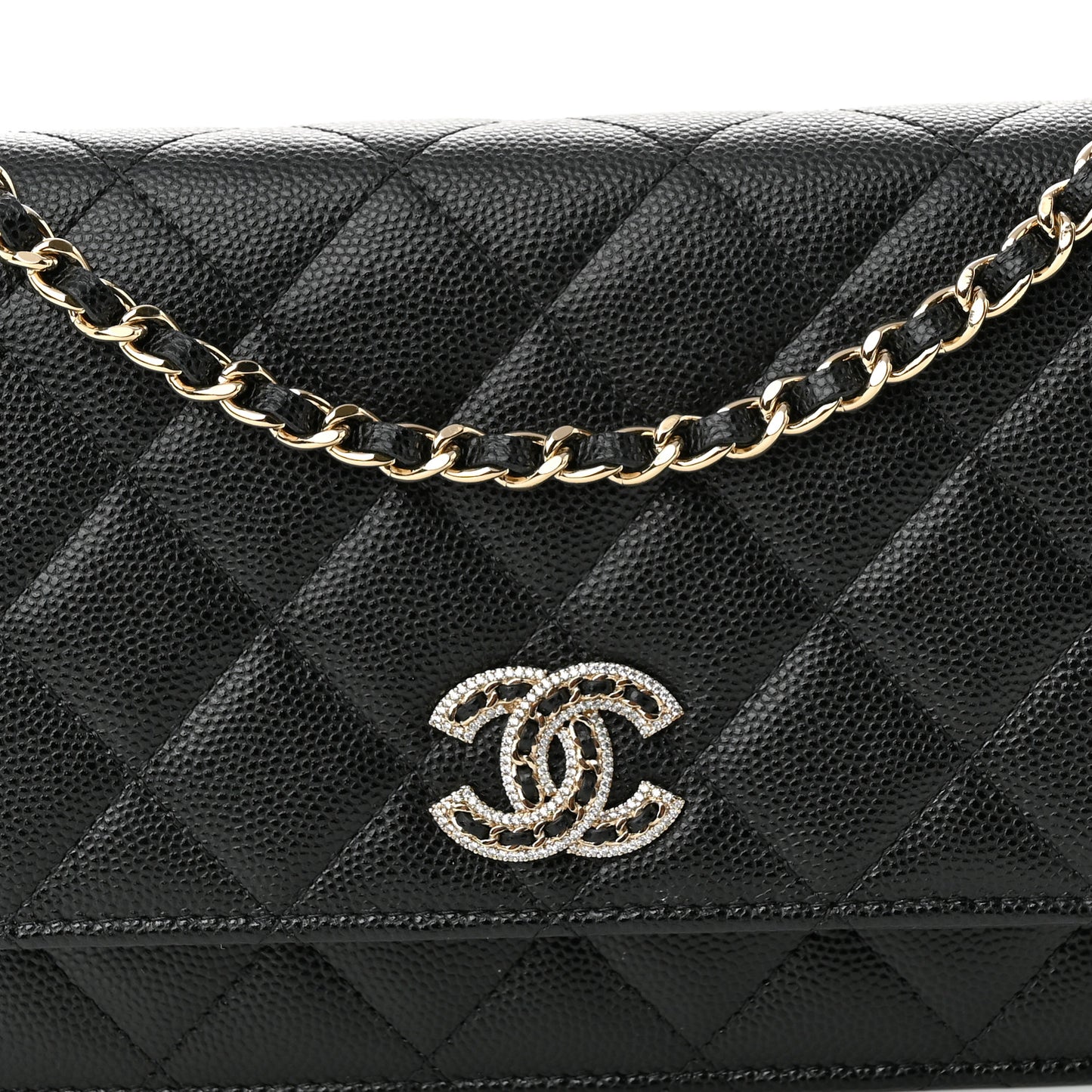 Caviar Quilted Crystal CC Wallet On Chain WOC Black
