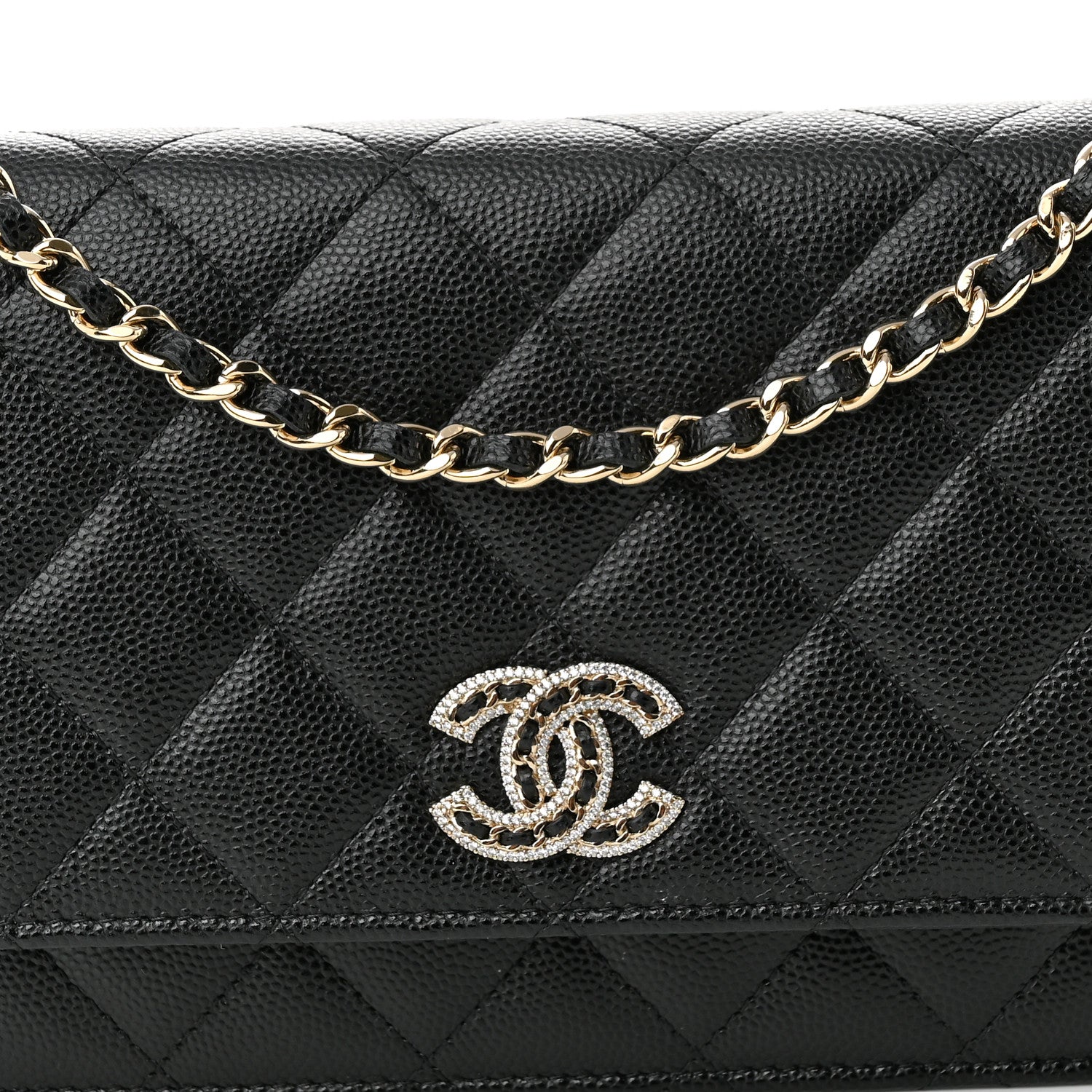 Chanel Caviar Quilted Crystal CC Wallet On Chain WOC Black 9 of 12