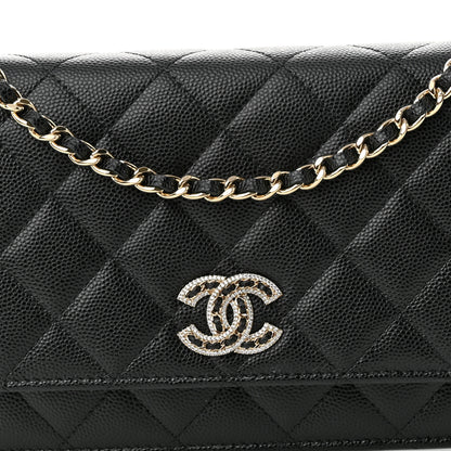 Chanel Caviar Quilted Crystal CC Wallet On Chain WOC Black 9 of 12