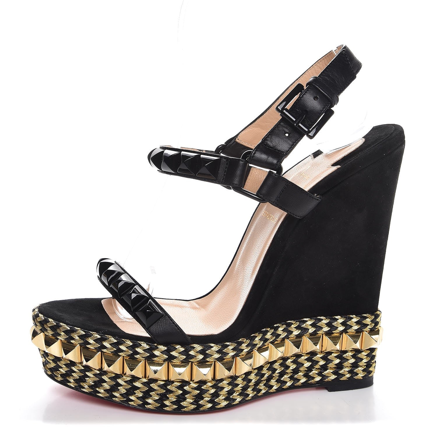 Christian Louboutin Suede Rope Cataclou 140 Wedge Sandals 36 Black Gold 1 of 11