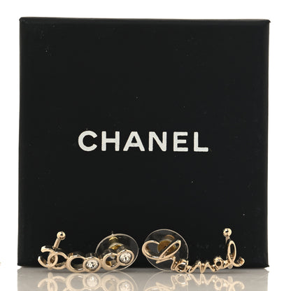 Chanel Metal Crystal Coco Script CC Climber Earrings Gold 5 of 5
