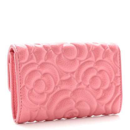 Chanel Caviar Camellia Embossed Card Holder Wallet Pink 3 of 9