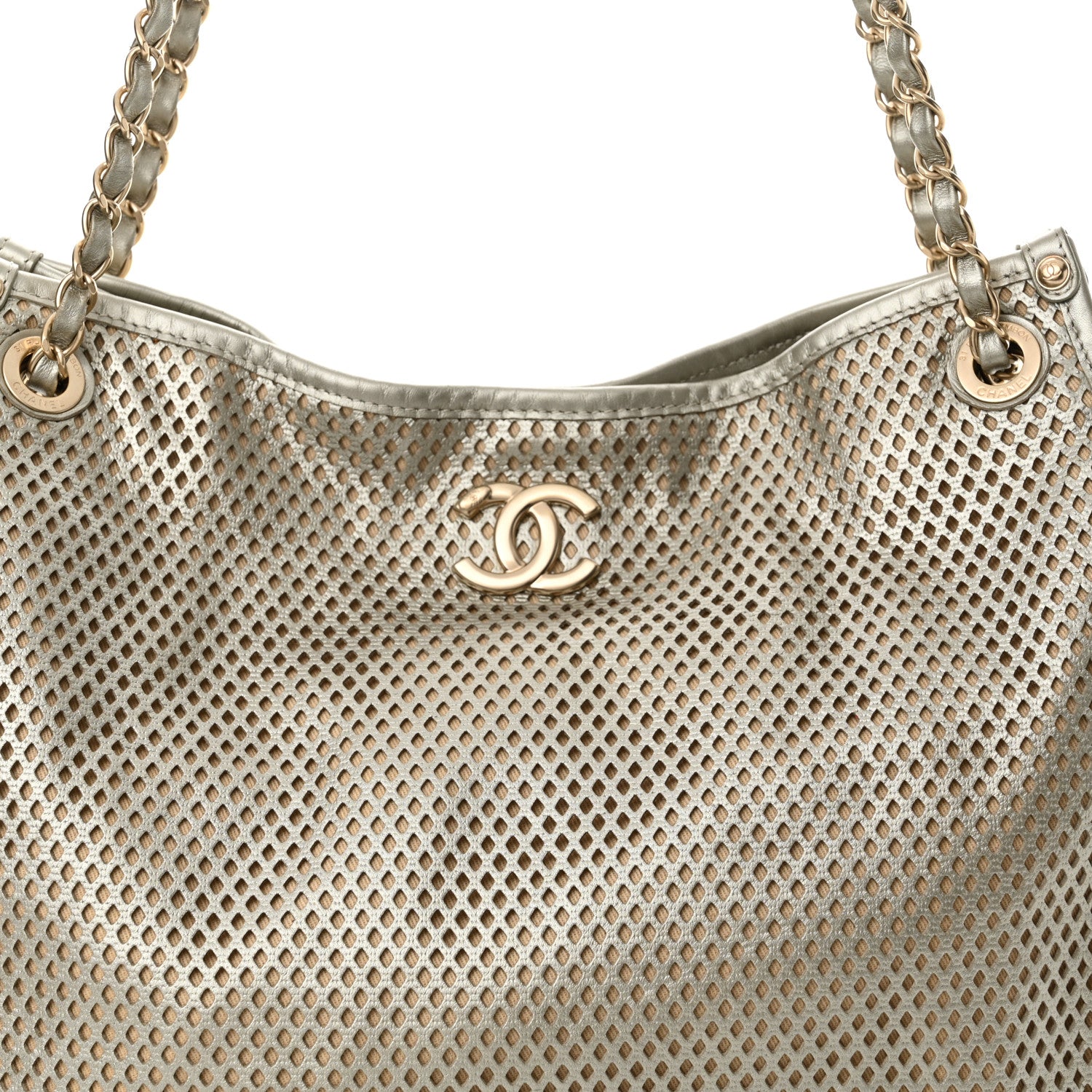 Chanel Metallic Calfskin Perforated Tote Light Gold 8 of 11